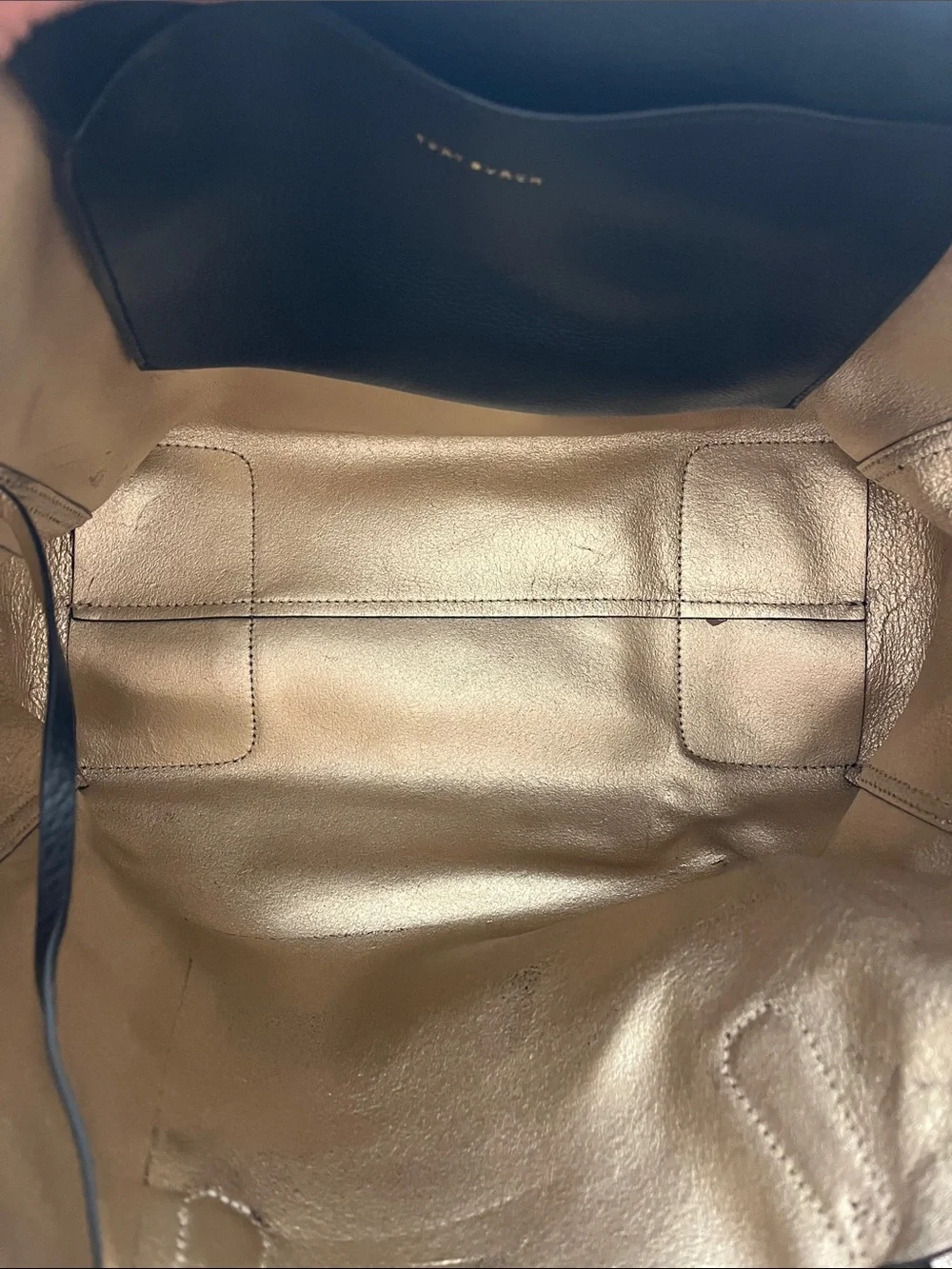 Tory Burch Black Pebbled Leather Tote with Zip Pouch